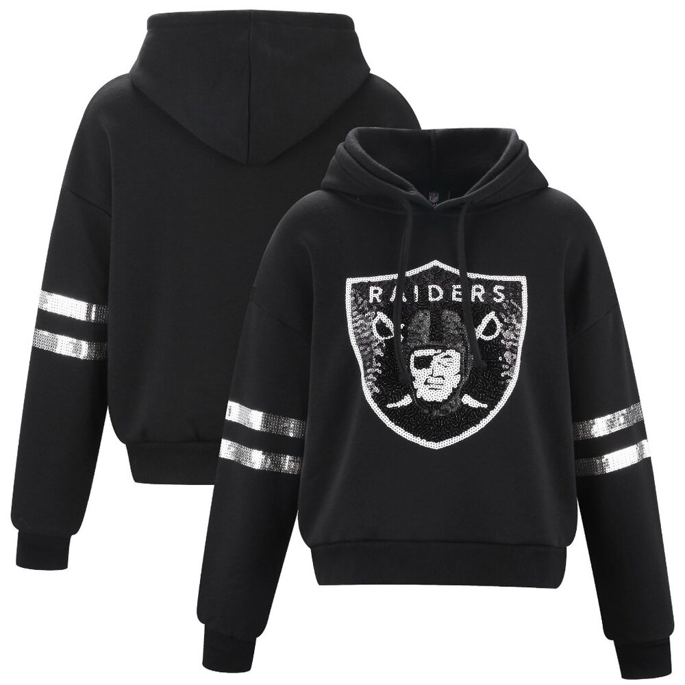 Las Vegas Raiders Black Cropped Sequin Hoodie
